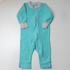 Vintage 80s Dr. Denton Toddler fuzzy blue zip One Piece Teal pajamas Size 3T