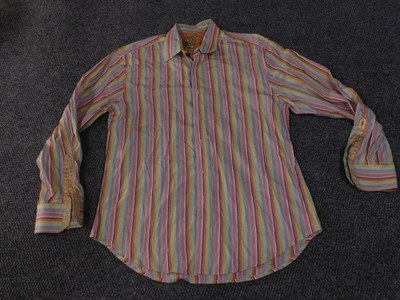 Robert Graham Shirt Mens XL Multicolor Stripe Long Sleeve Button Front Floral