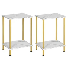 End Tables Set of 2, Small Side Table, Nightstand with 2-Layer Storage Shelve...