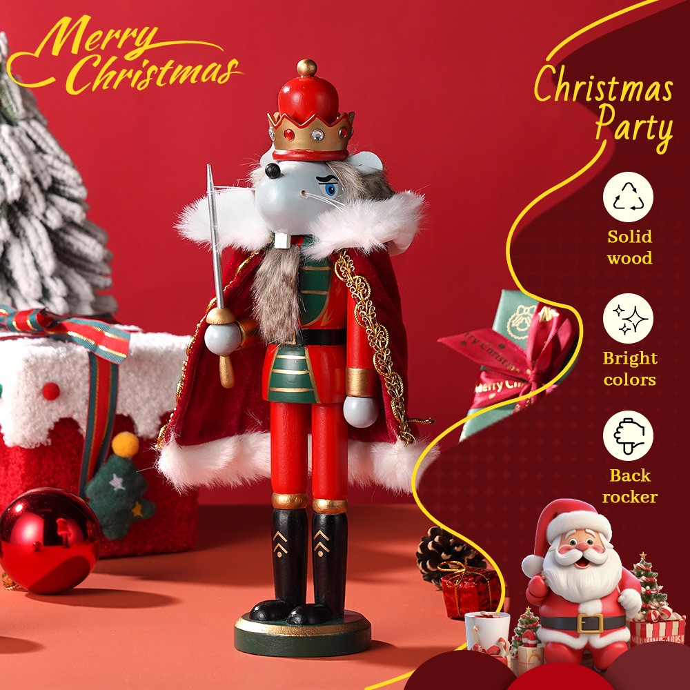 12'' Nutcracker Soldier Vintage Wooden Nut Cracker Ornament Red Mouse Home Decor