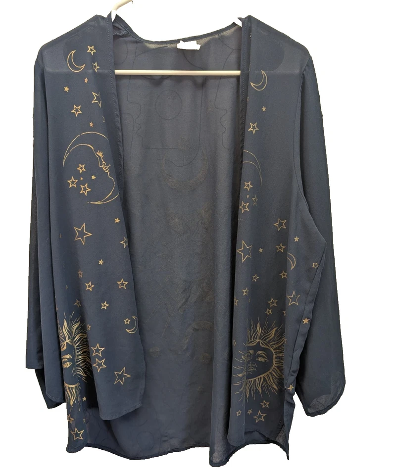 Kimono Marinha Sailor Moon Luna Estrelas Frente Aberta Boho Fada Capricho Academia P-M - Imagem 2 de 4