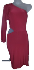 Women’s Red One Shoulder Bodycon  Asymmetrical Long Sleeve Dress Size XS BG 17
