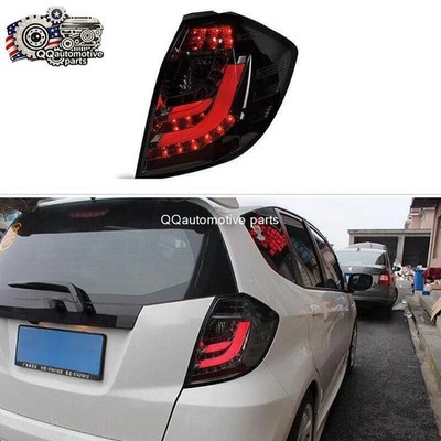 2PC Smoked Black LED Taillight Assembly Brake Light For Honda Fit Jazz 2008-2013