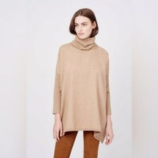 Cuyana Baby Alpaca Cowl Neck Tunic Fine Knit Sweater Size Petite Tan
