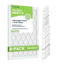 Future Way 14x20x1 Air Filters MERV 8, 8 Pack with Reusable Frame
