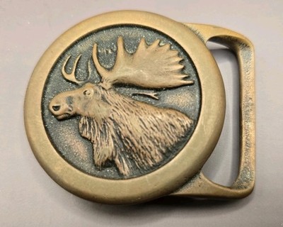 Moose Tech Ether Guild Solid Brass Belt Buckle 1978 Vintage Old Patina