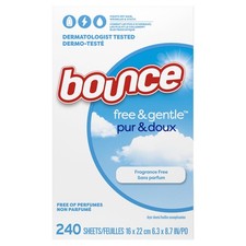 Bounce Free  Gentle Hypoallergenic Dryer Sheets, Unscented, 240 Count Pack