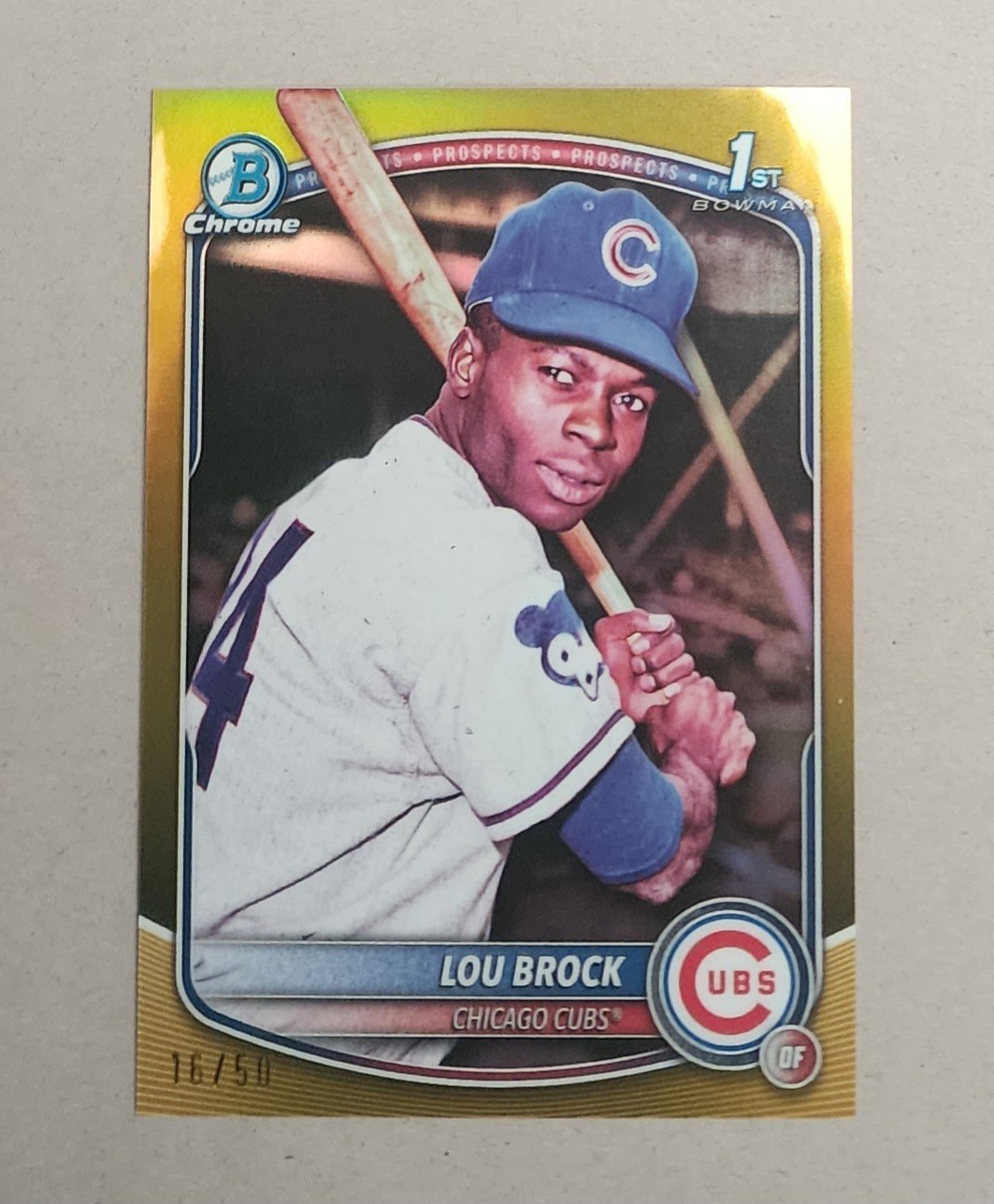 Lou Brock 2025 Bowman Draft Retrofractor 1st Gold Refractor SSP #d 16/50  CUBS
