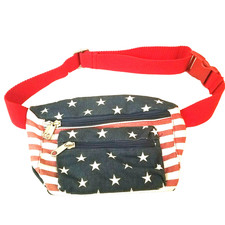 Flag Print Unisex Fanny Pack Bag Waist Belt Belted Travel Hiking Red White Blue