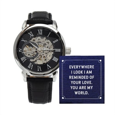 You Are My World Men's Openwork Watch with Lighted Gift Box, Gift for husband