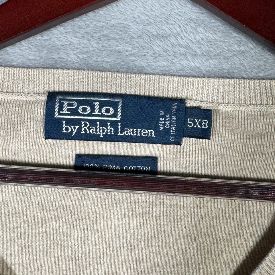 Polo Ralph Lauren Sweater Vest Mens 5XB 5XL Big Beige V Neck Pima Cotton - Image 4 of 4