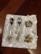 TEDDY TIME SILVERPLATED BABY FORK  SPOON First Tooth And First Curl