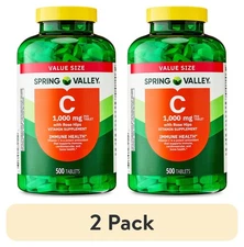 (2 pack) Spring Valley Vitamin C with Rose Hips Dietary Tablets,1000mg,500Count