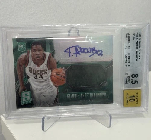 2013-14 Spectra Giannis Antetokounmpo #120 RC Jersey Patch Auto RJA BGS 8.5