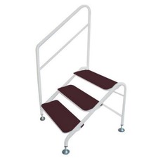 Caravan Steps & Handrail White Stainless Steel 3 Tread Static Home Motorhome
