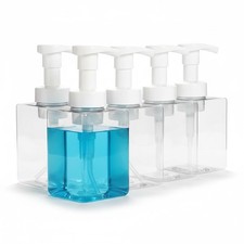 Soap Dispenser Set 5-PACK Clear Plastic Square Pump Bottles Soap Dispenser