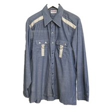 Wrangler Shirt Denim Snap Up Vintage USA Made Pocket Straps Mens XL