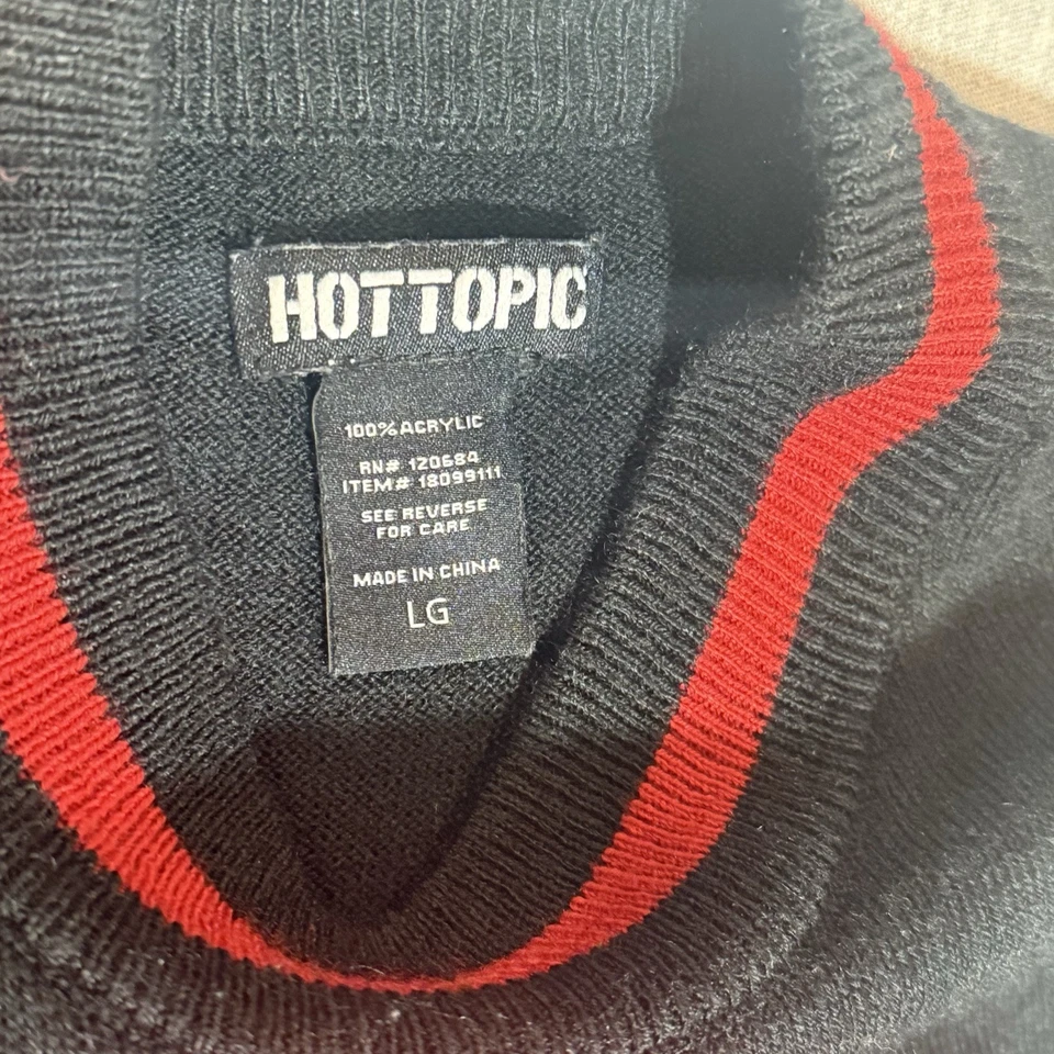 Hot Topic Negro y Rojo Rayas Calavera en Suéter Chaleco L Grande Halloween Horror Foto 3 de 4