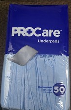 ProCare Protective Underpads 50 Count 21 x 34 Disposable Unopened.