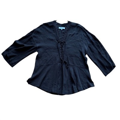 IRO Emilda Black Lace Trim Blouse Size 38 Viscose Lace Up Top Ruffles Whimsigoth