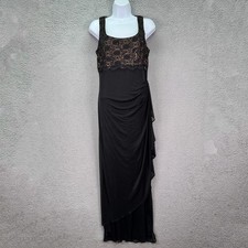 VTG Alex Evenings Dress Womens 12 Black Maxi Asymmetrical Whimsigoth Romantic