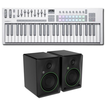 Novation Launchkey 49 MK4 White 49-Key MIDI Controller w/ Mackie CR4.5BT BT Moni