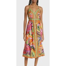 Farm Rio NEW Toucans Scarf Midi Dress with Front Cut Out, Med
