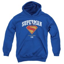 Superman 2025 College Logo Youth Kids Pull-Over Hoodie, Royal, 3-13 Years