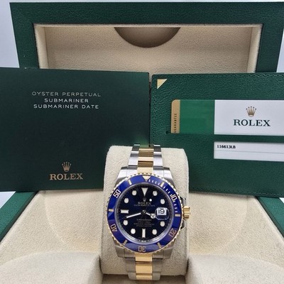 2019 PAPERS Rolex Submariner Date 116613LB Blue Dial Gold Steel 40mm Watch BOX
