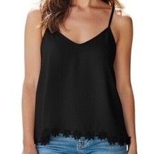 ans Souci Womens Top M Black Floral Lace Trim Camisole Fairy Grunge Whimsigoth