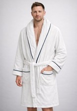Velour Signature Bathrobe Soft Plush Dressing Gown Men Women Adult White Black