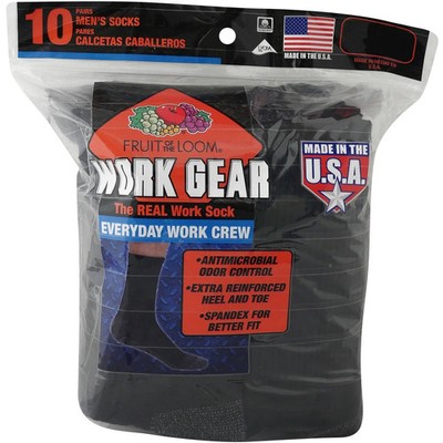 Fruit of The Loom Black WORK GEAR Heavy Duty Crew Socks 10 pair | eBay