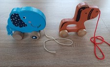 2 Babyspielzeuge Rolltiere zum ziehen ca. 14 cm x 13 cm