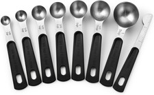 Stainless Steel Magnetic Measuring Spoons Set of 8 with Leveler, Round Metal Tea
