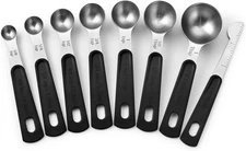 Stainless Steel Magnetic Measuring Spoons Set of 8 with Leveler, Round Metal Tea