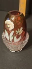 Fenton Hand Painted Floral Cranberry Optic Fairy Lamp Signed D Cutshaw
