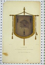 Original Old Antique Print Colour C1850 Brown Banner Bird Cage Engraving 19th