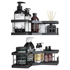 EcoSeal Shower Caddy Stainless Steel  Corner & Wall Design Silver/Carbon Black