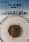 1922 Weak D Lincoln Cent PCGS VF20