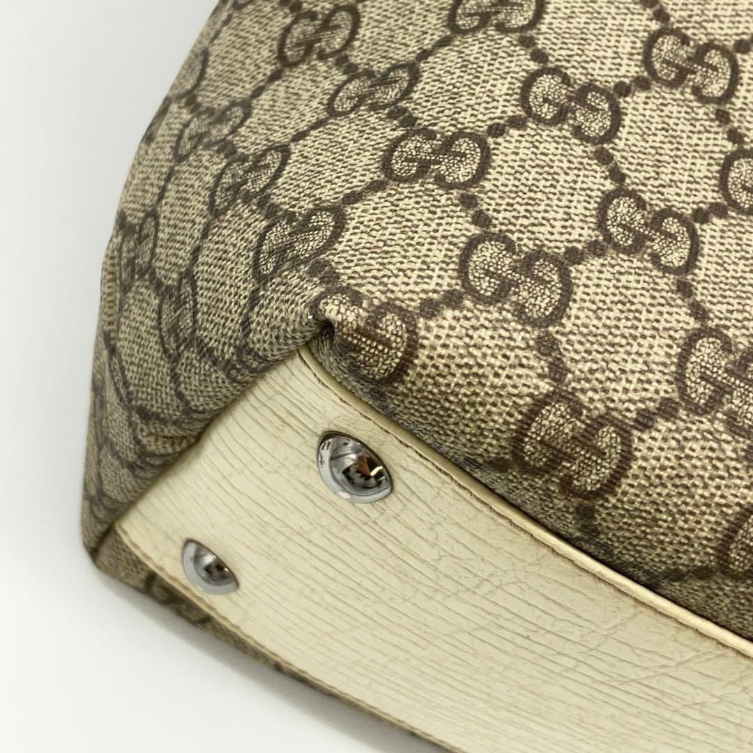 GUCCI GG Supreme Canvas Tote Bag Beige Leather Handle A4 Storage Pre-owned thumbnail 18