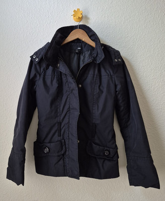 H&M Women Dark Navy Hooded Jacket Size 4 80% Down 20% Feather