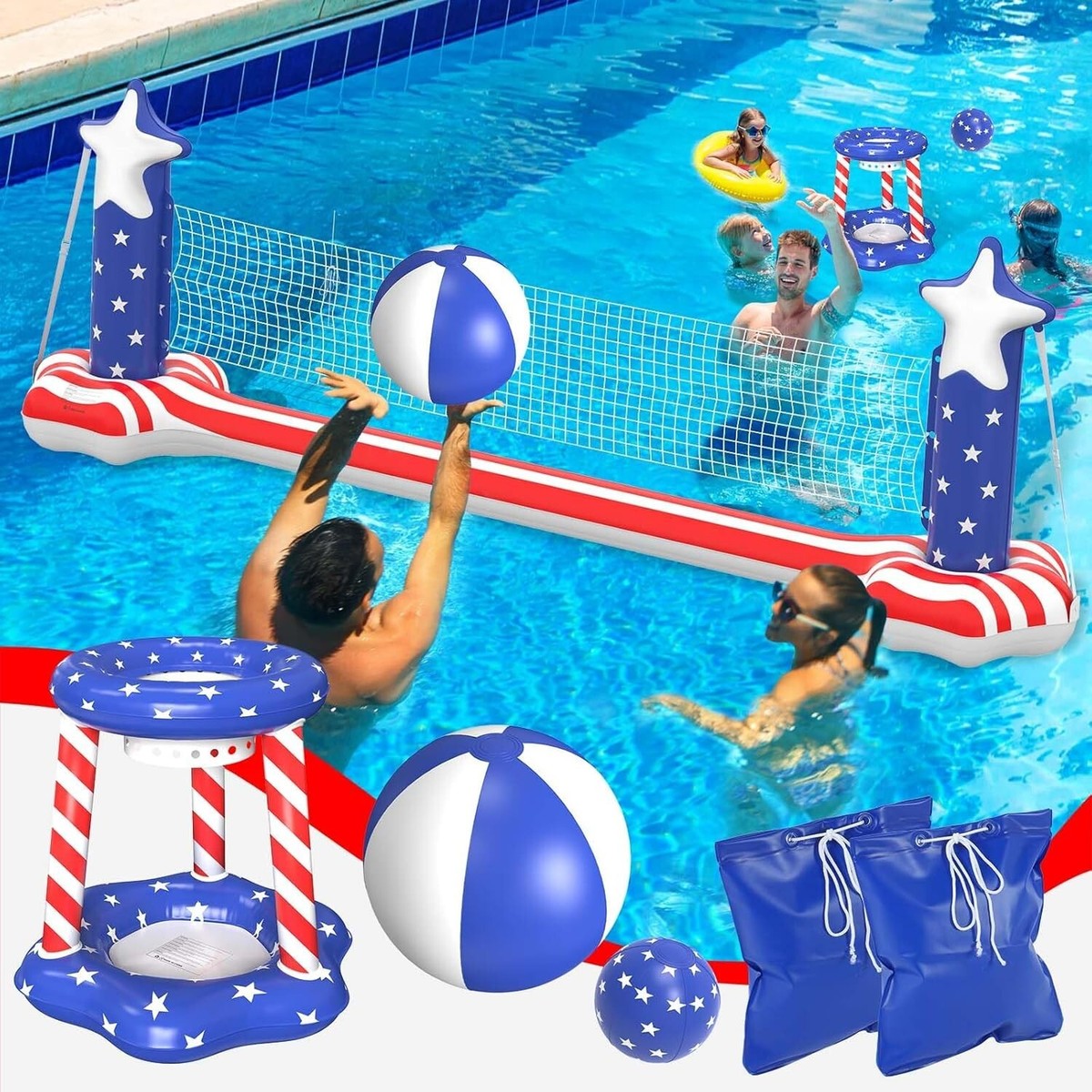 Gardentime Inflatable Volleyball Net and Basketball Hoops Pool