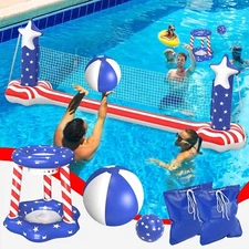 Gardentime Inflatable Volleyball Net and Basketball Hoops Pool Floating Toys