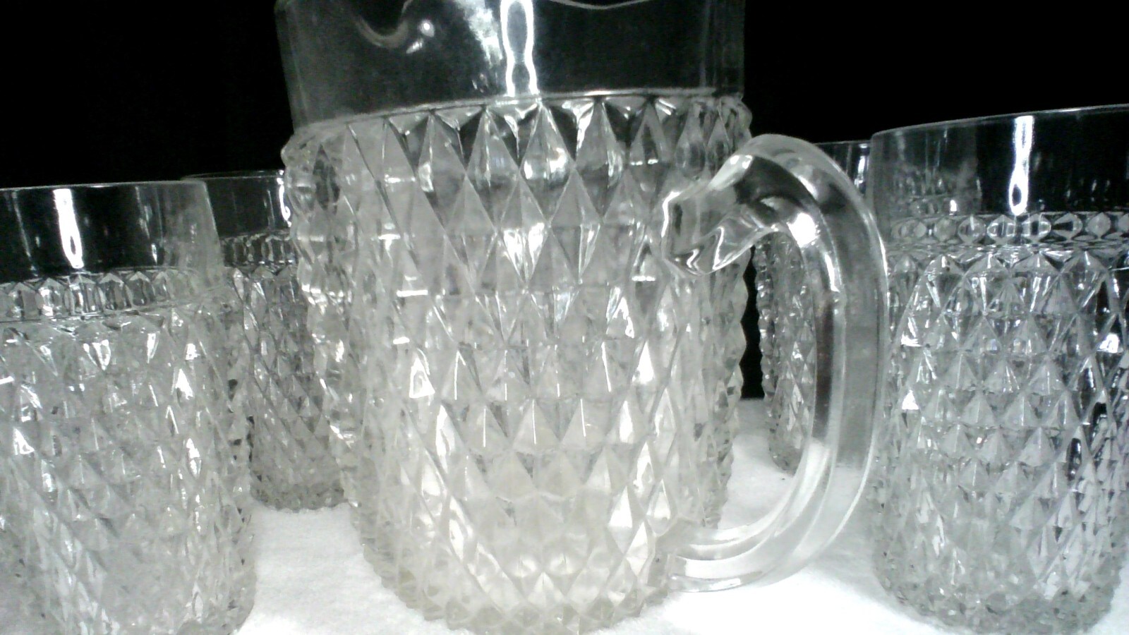 Vintage Indiana Diamond Cut Glassware Set Pitcher + 6 Glasses eBay