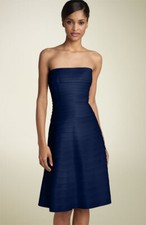 Adrianna Papell Strapless Laser Cut Satin Dress Sz 12 Navy
