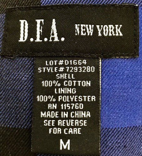 D.F.A. New York Medium Cobalt Blue/Black Buffalo Plaid Jacket Lined Long Sleeve - Picture 6 of 8