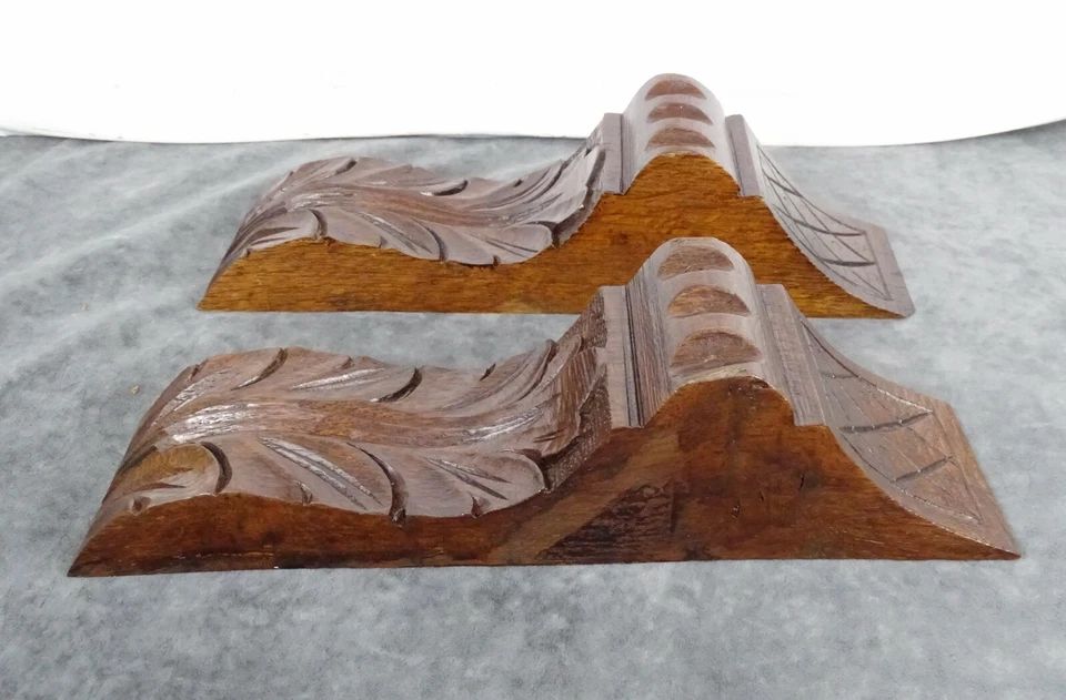 Dos ménsula antigua francesa de madera de roble tallada de 10,4" - pilares - soportes salvamento Foto 4 de 4