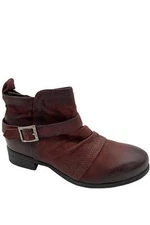 Miz Mooz Leather Ankle Boots with Buckle Suzy Merlot