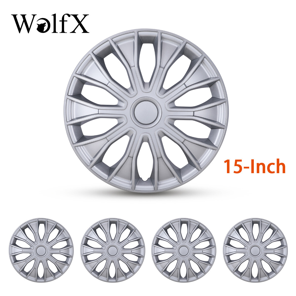 15 Inch Set of 4 Wheel Covers Full Rim Silver Snap On Hub Caps for R15 Tire ABS