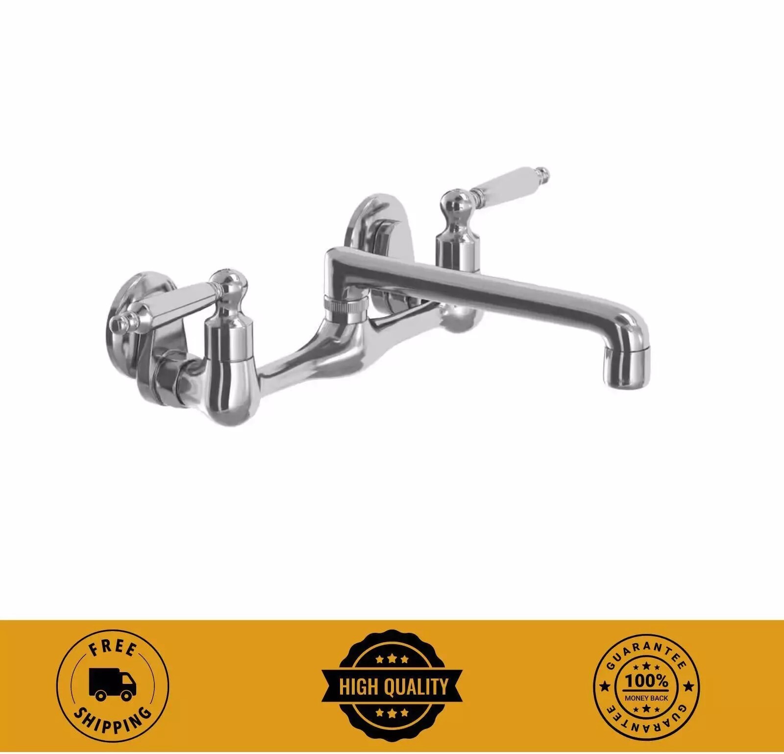 Builders Double-Handle Wall Mount Low-Arc Standard Kitchen Faucet in Polished Ch